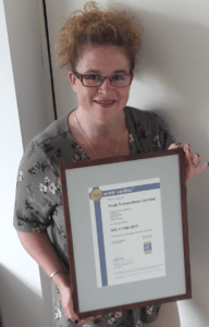 Helen Provart Managing Director with new ISO 17100 certificate